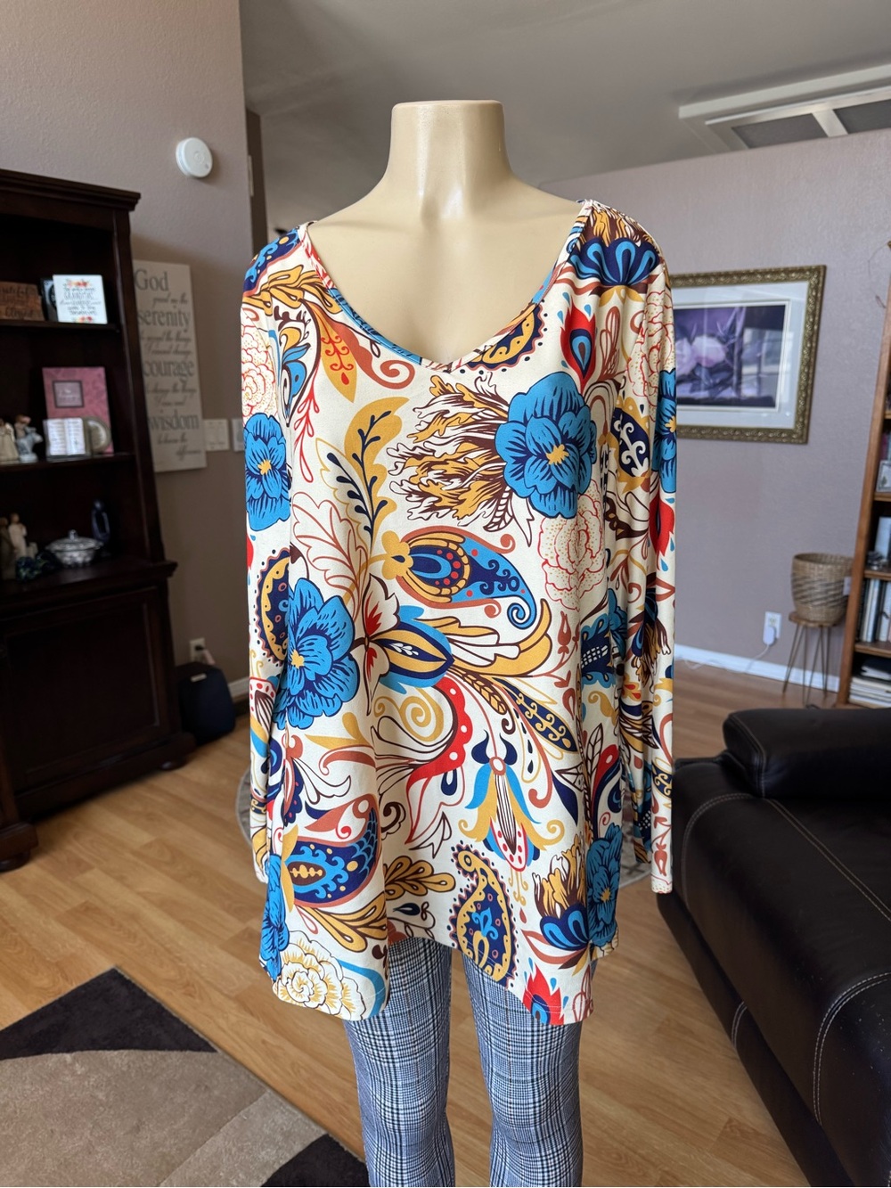 Sakuratiua floral paisley long sleeve V-neck blouse/size XL